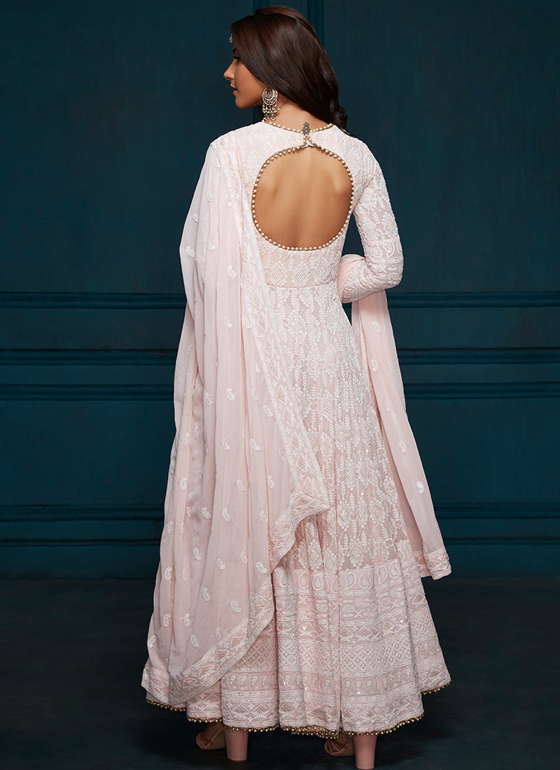 Light Pink Thread Embroidered Anarkali - Lashkaraa