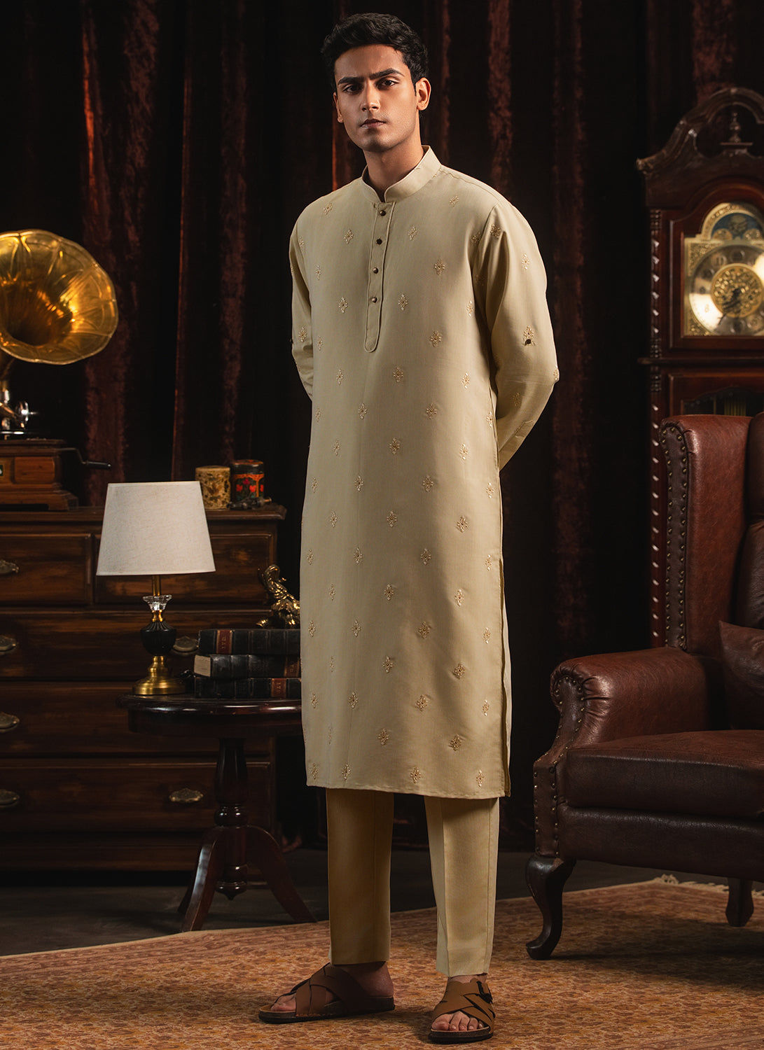 Beige Embroidered Kurta Set