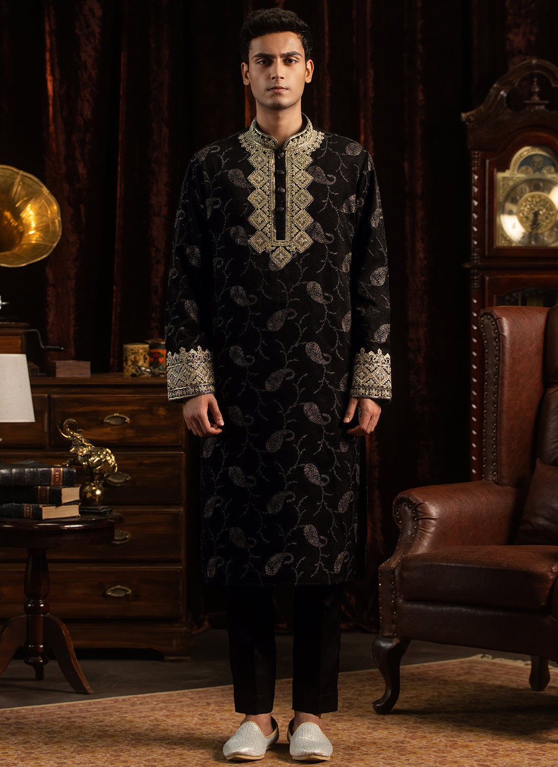 Black Foil Printed Kurta Set