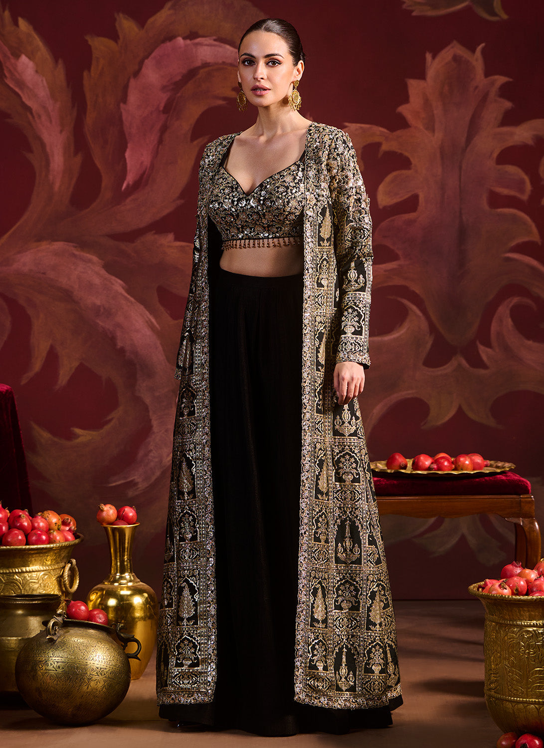 Black and Gold Brocade Jacket Style Set