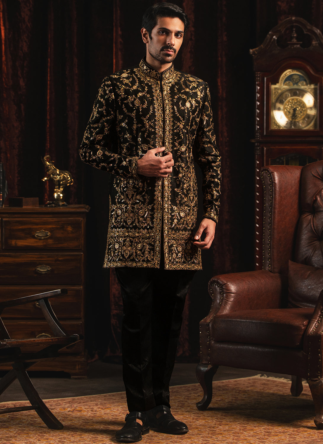 Black and Gold Embroidered Sherwani