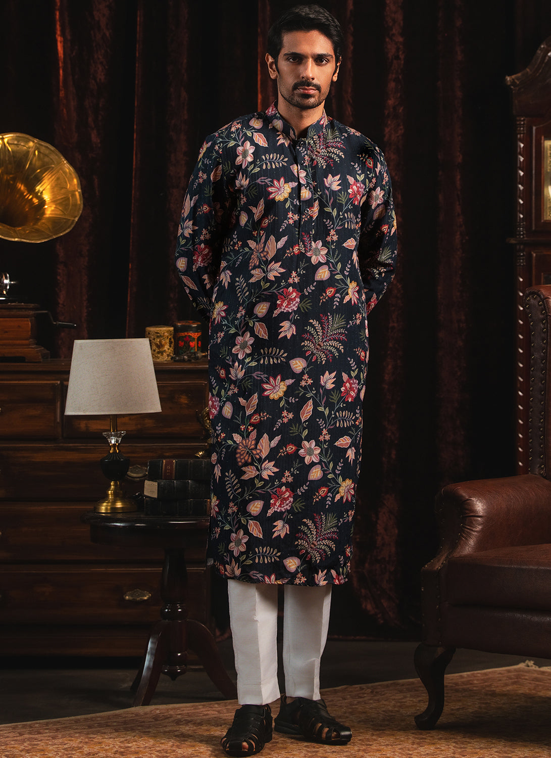 Blue Floral Printed Multicolor Kurta Set