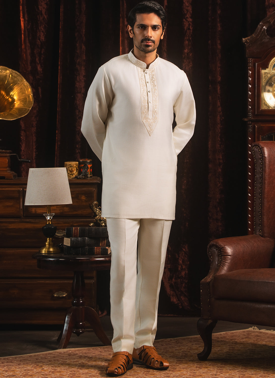 Cream Embroidered Kurta Set