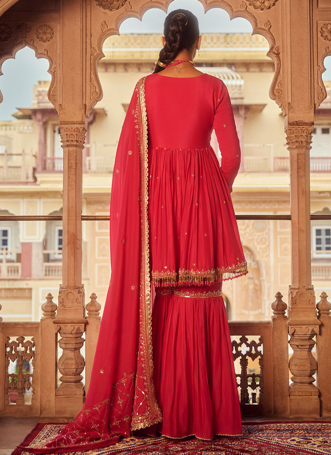 Hot Pink Embroidered Chinon Gharara