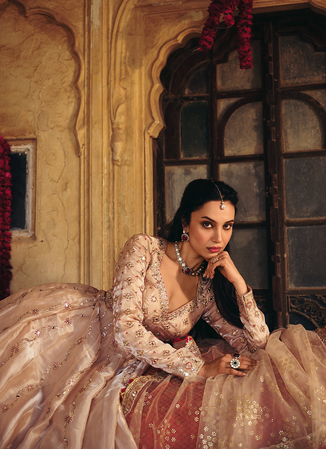 Gold Embroidered Organza Anarkali