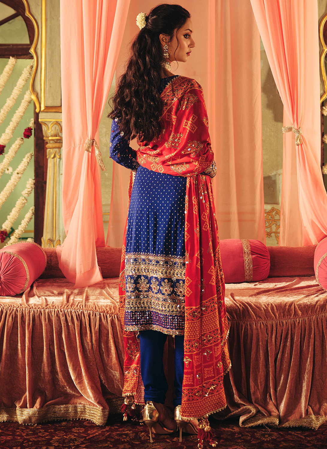 Royal Blue Embroidered Georgette Straight Suit
