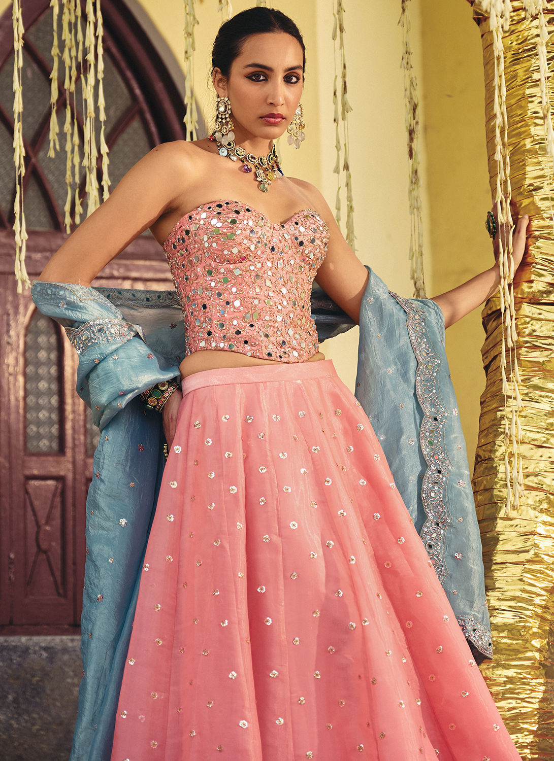 Blush Pink Embroidered Corset Style Lehenga