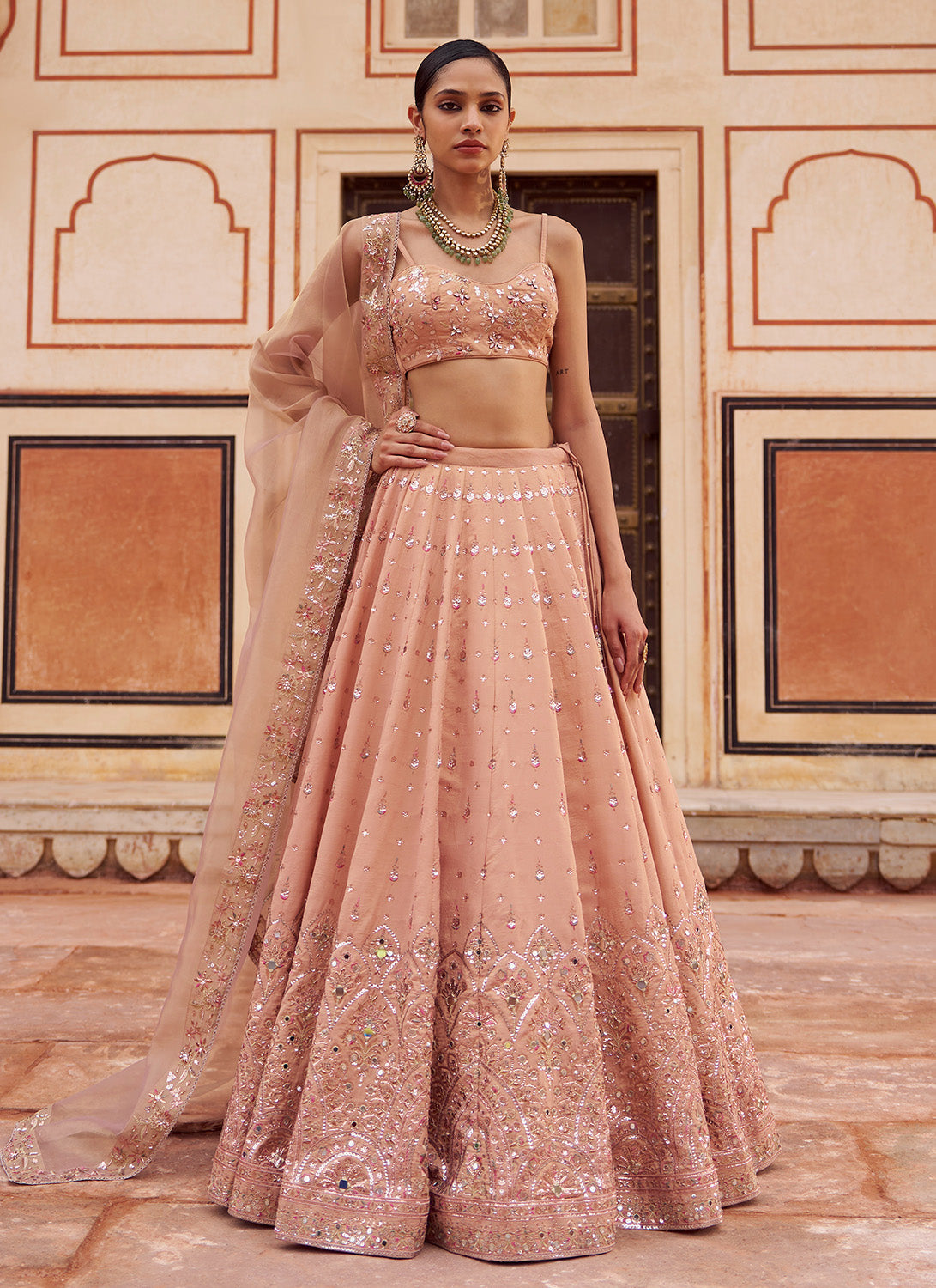 Dusty Nude Embroidered Silk Lehenga
