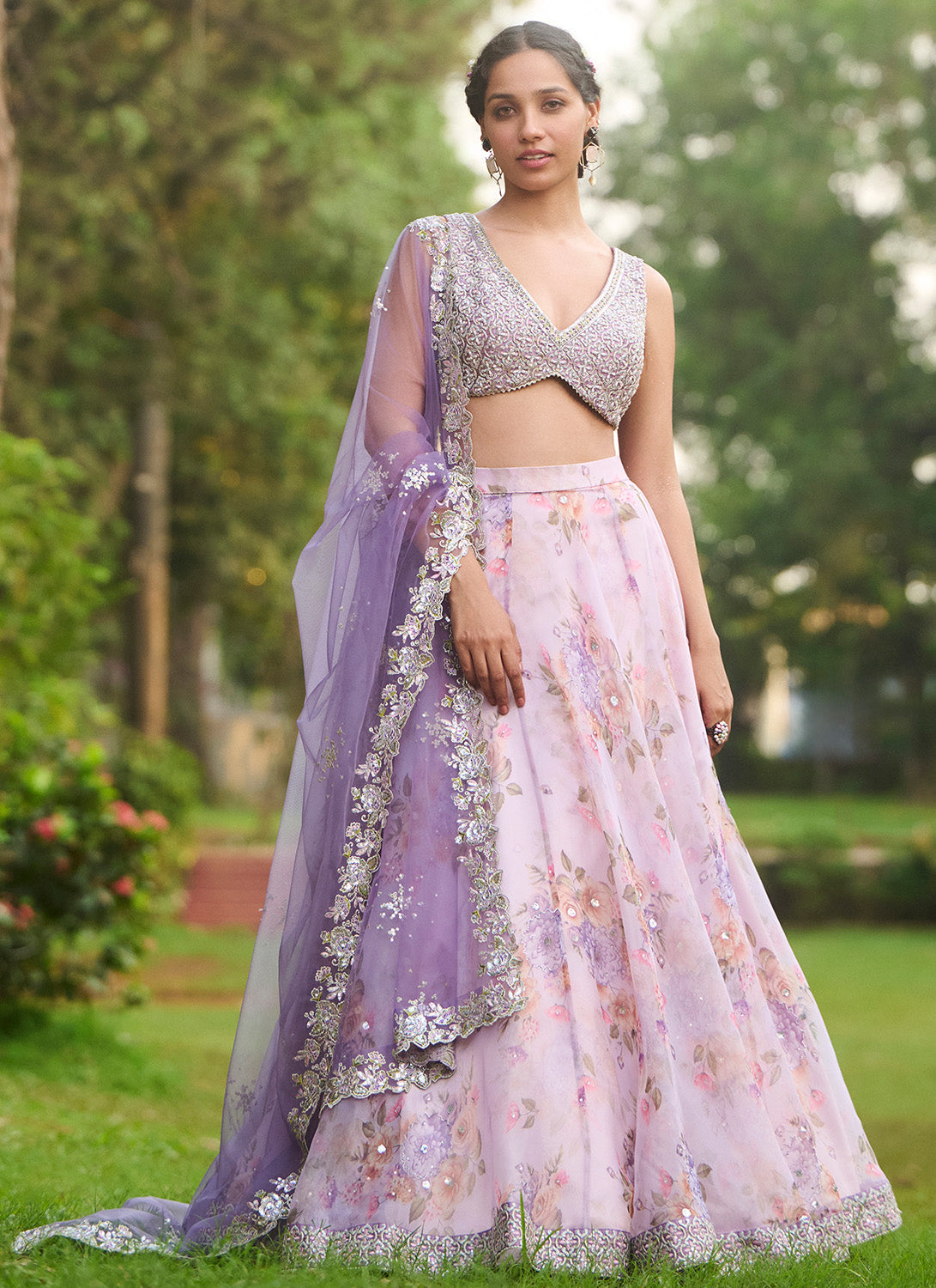 Dusty Purple Floral Embroidered Lehenga
