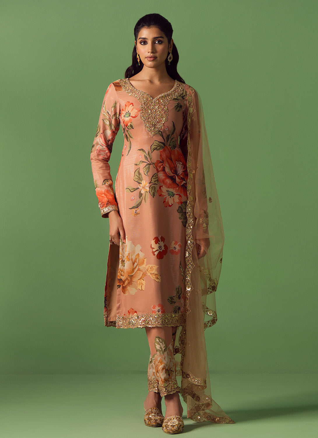 Dusty Salmon Floral Printed Pant Suit