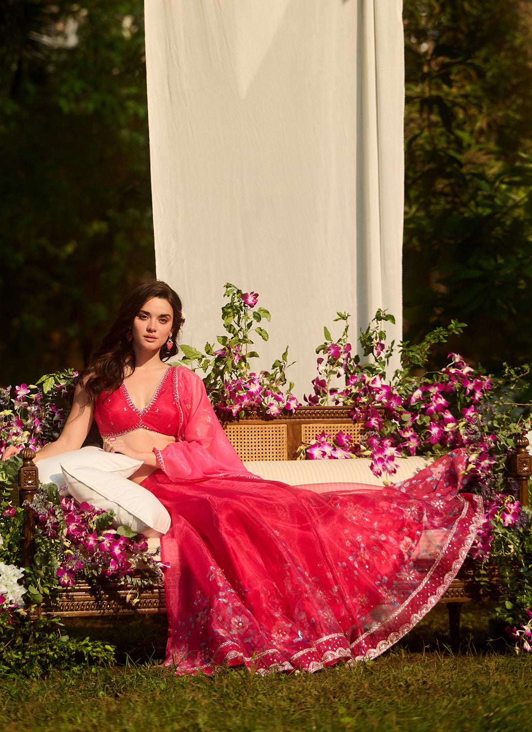 Hot Pink Floral Embroidered Lehenga