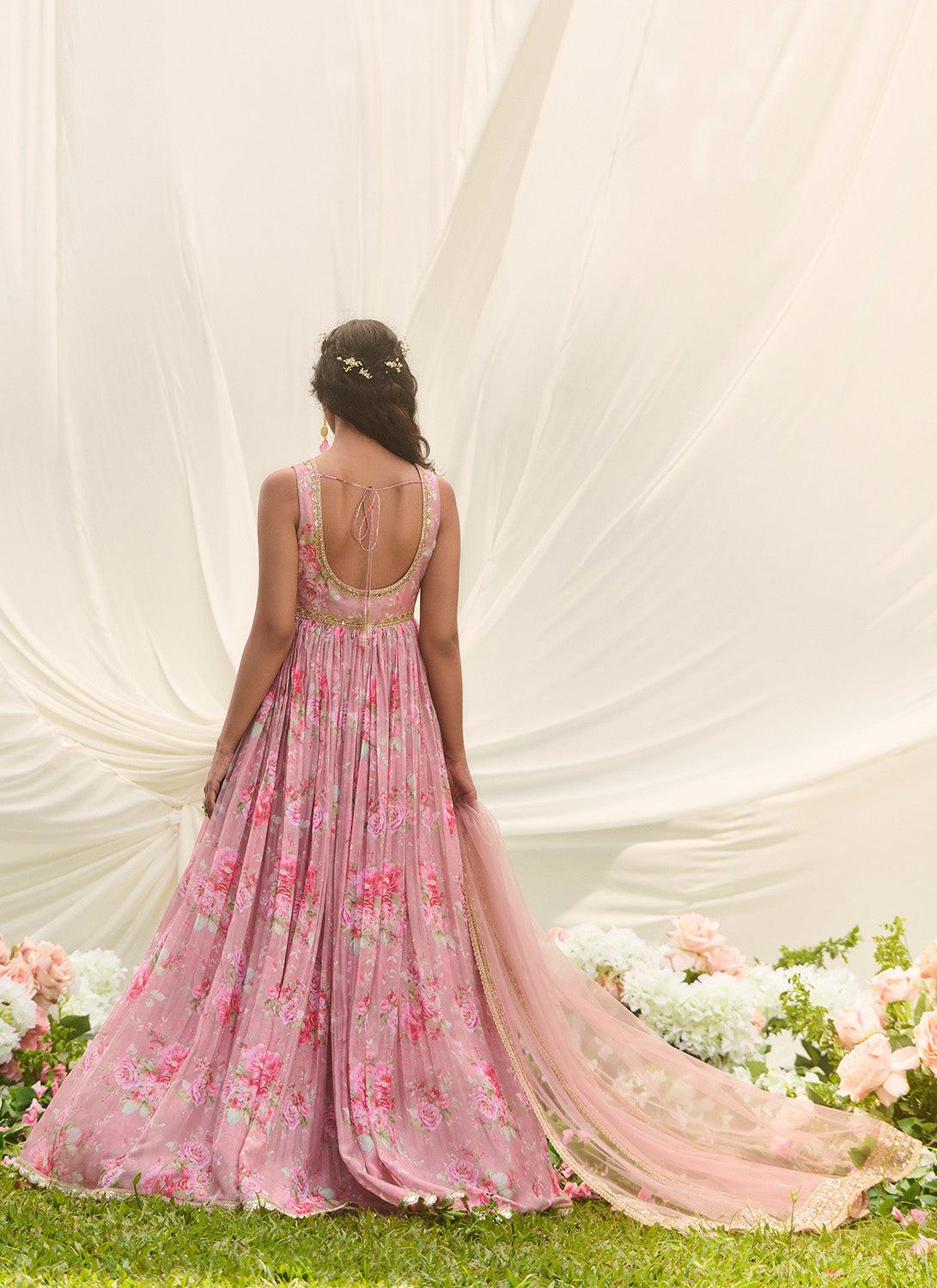 Dusty Pink Multicolor Floral Printed Anarkali