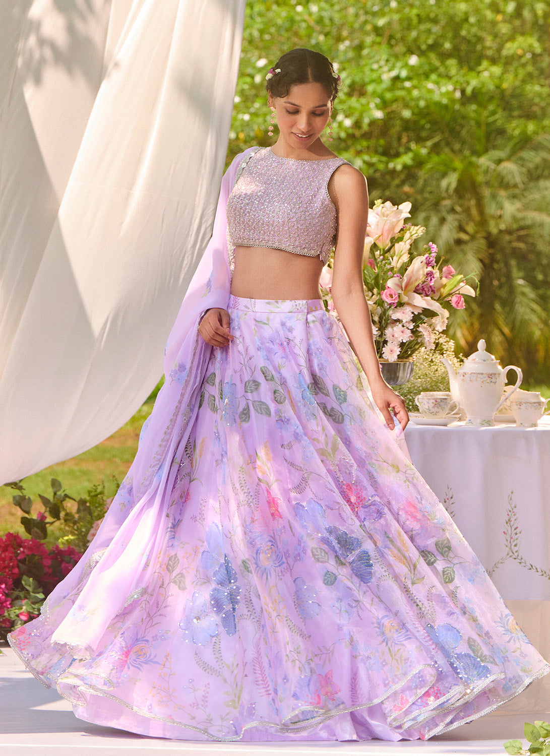 Lavender Multicolor Floral Embroidered Lehenga