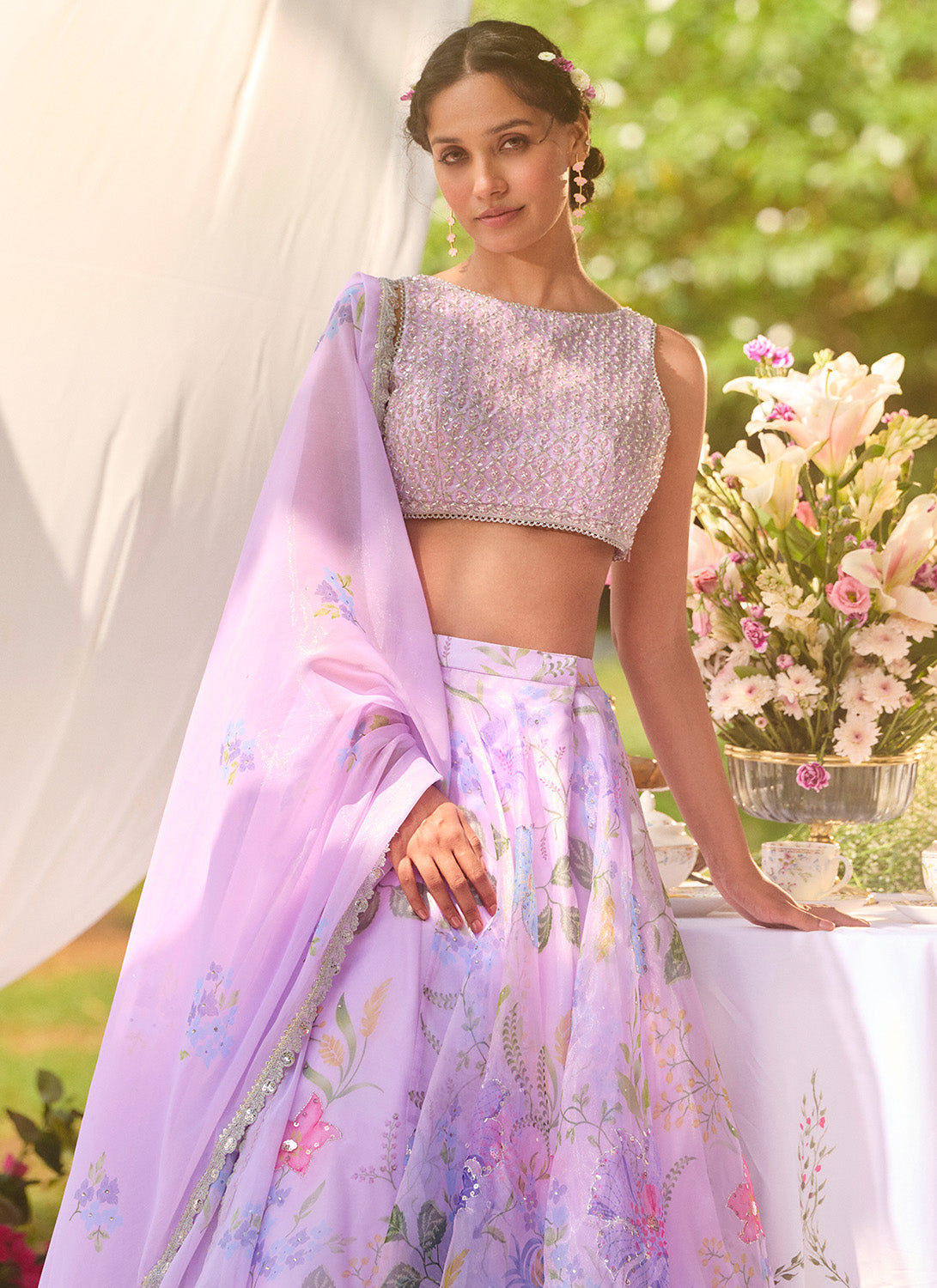 Lavender Multicolor Floral Embroidered Lehenga
