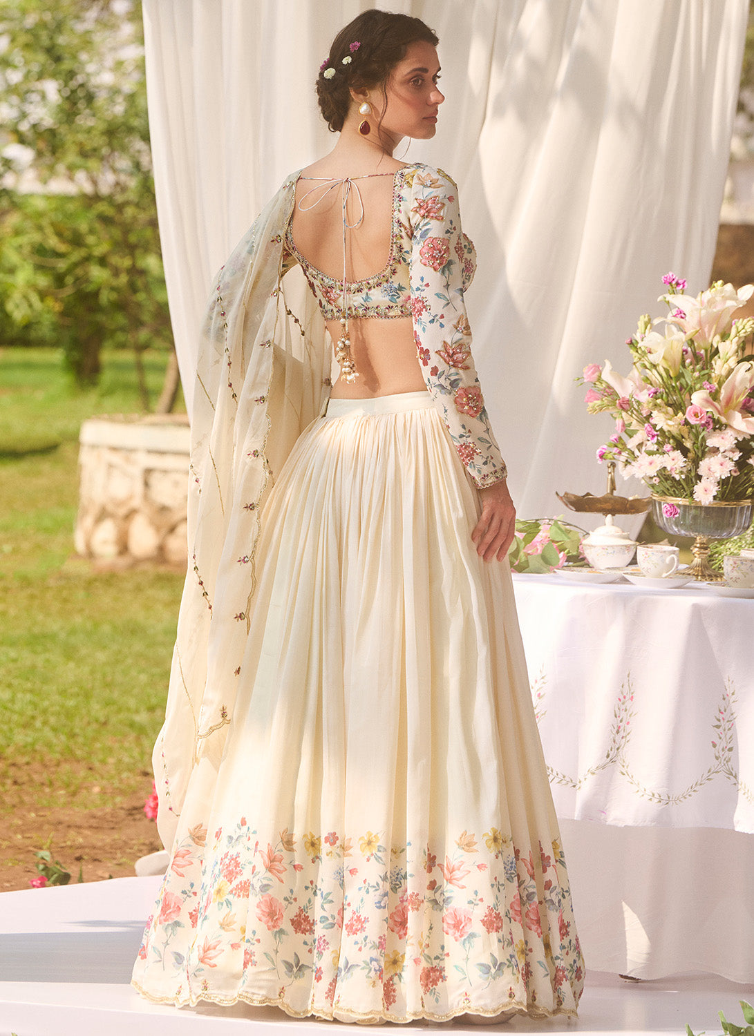 Ivory Multicolor Floral Embroidered Lehenga