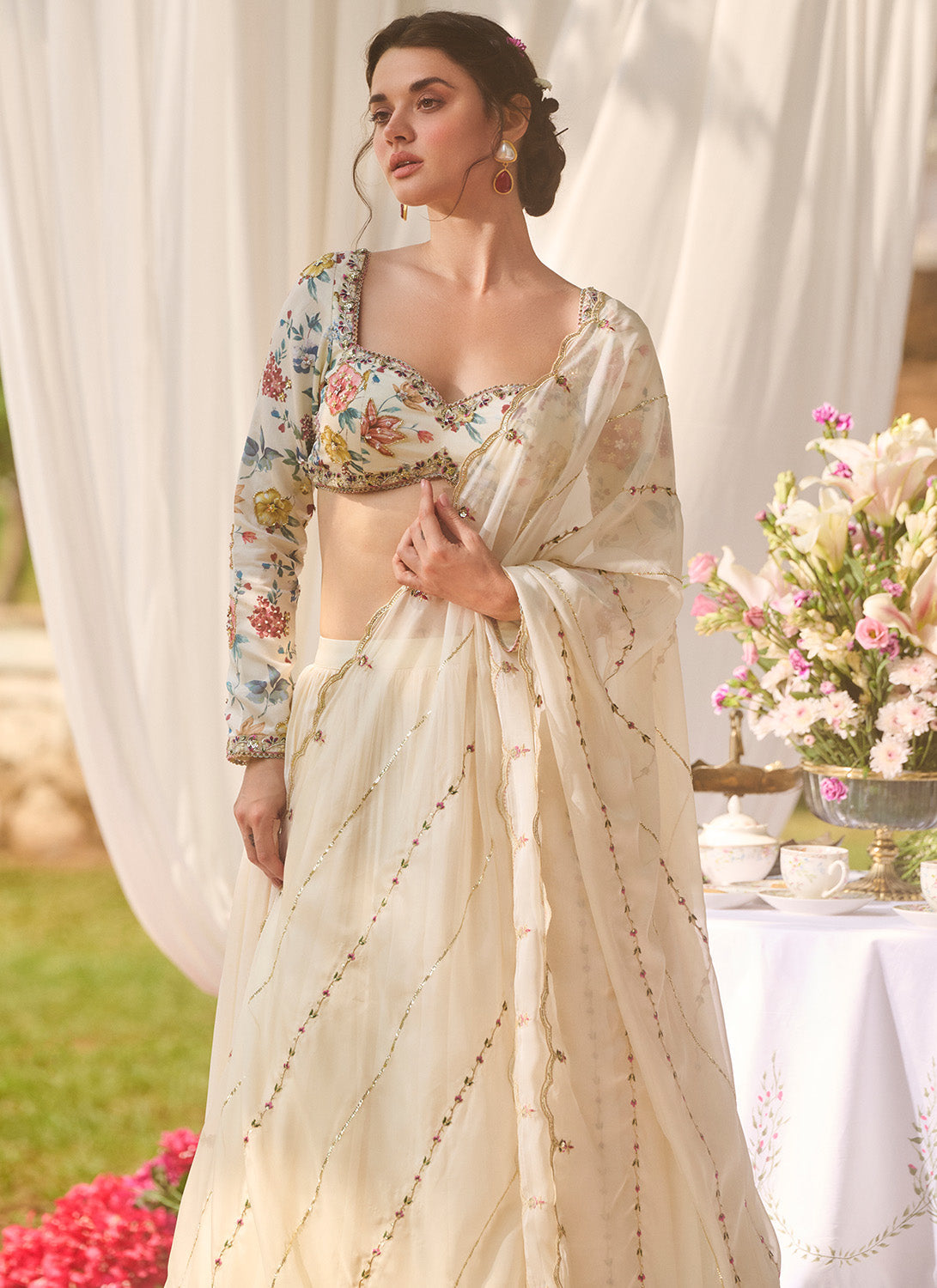 Ivory Multicolor Floral Embroidered Lehenga