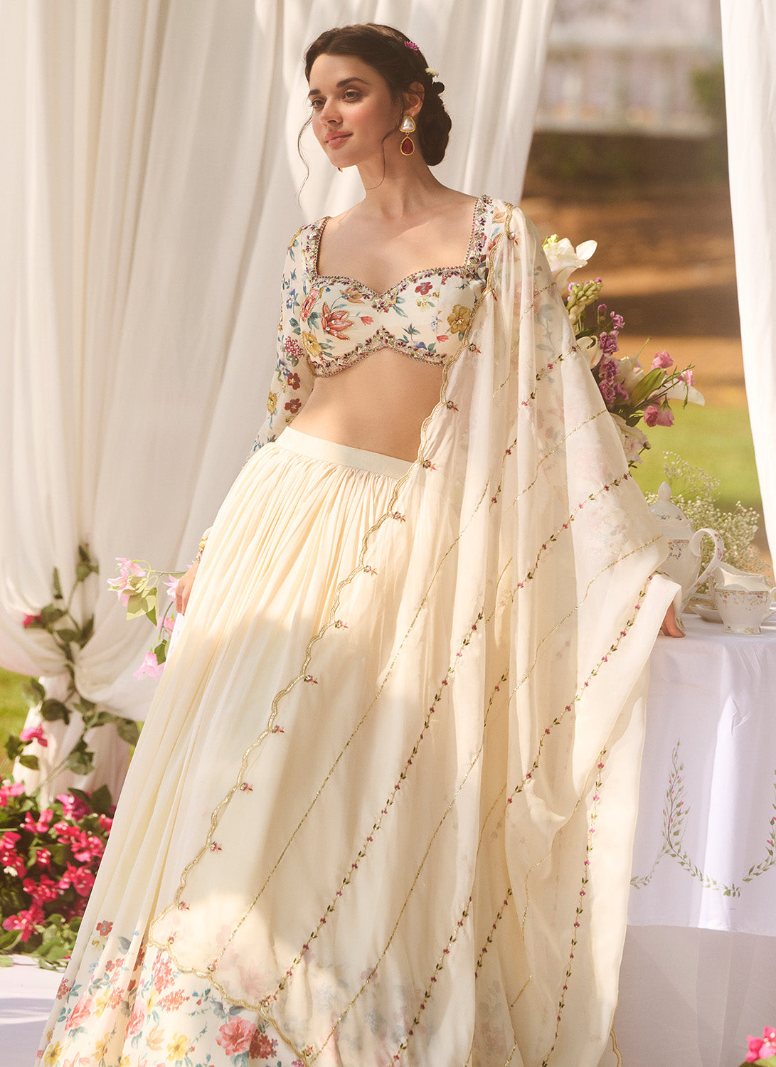 Ivory Multicolor Floral Embroidered Lehenga
