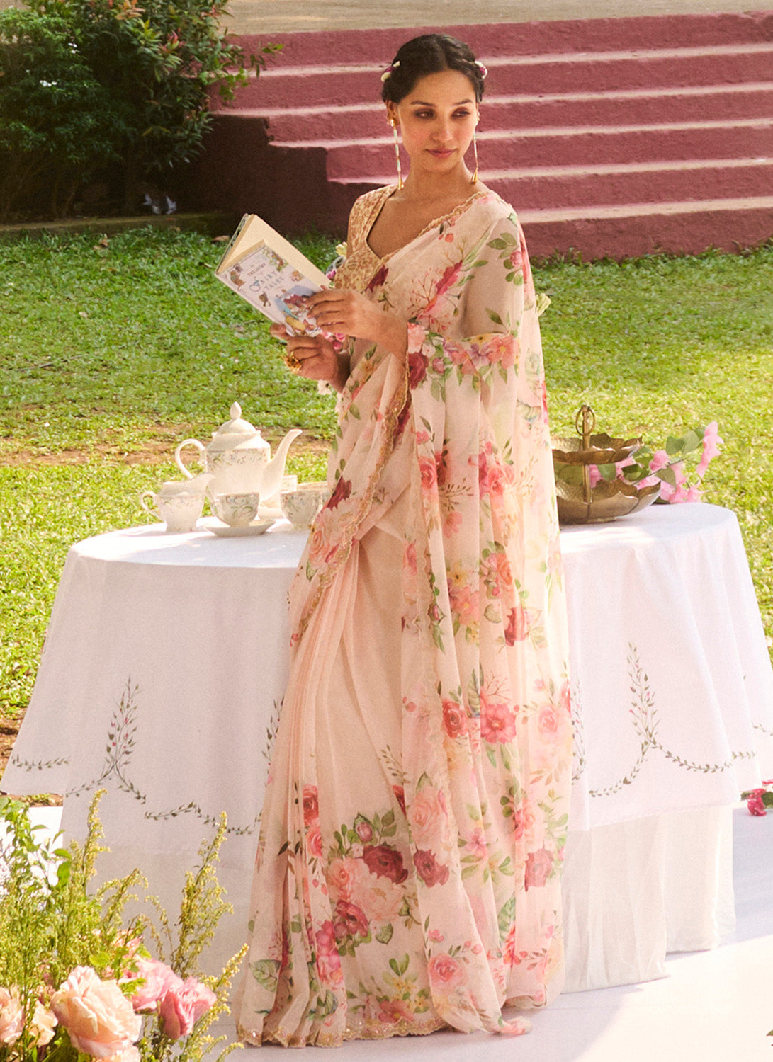 Ivory Multicolor Floral Embroidered Saree