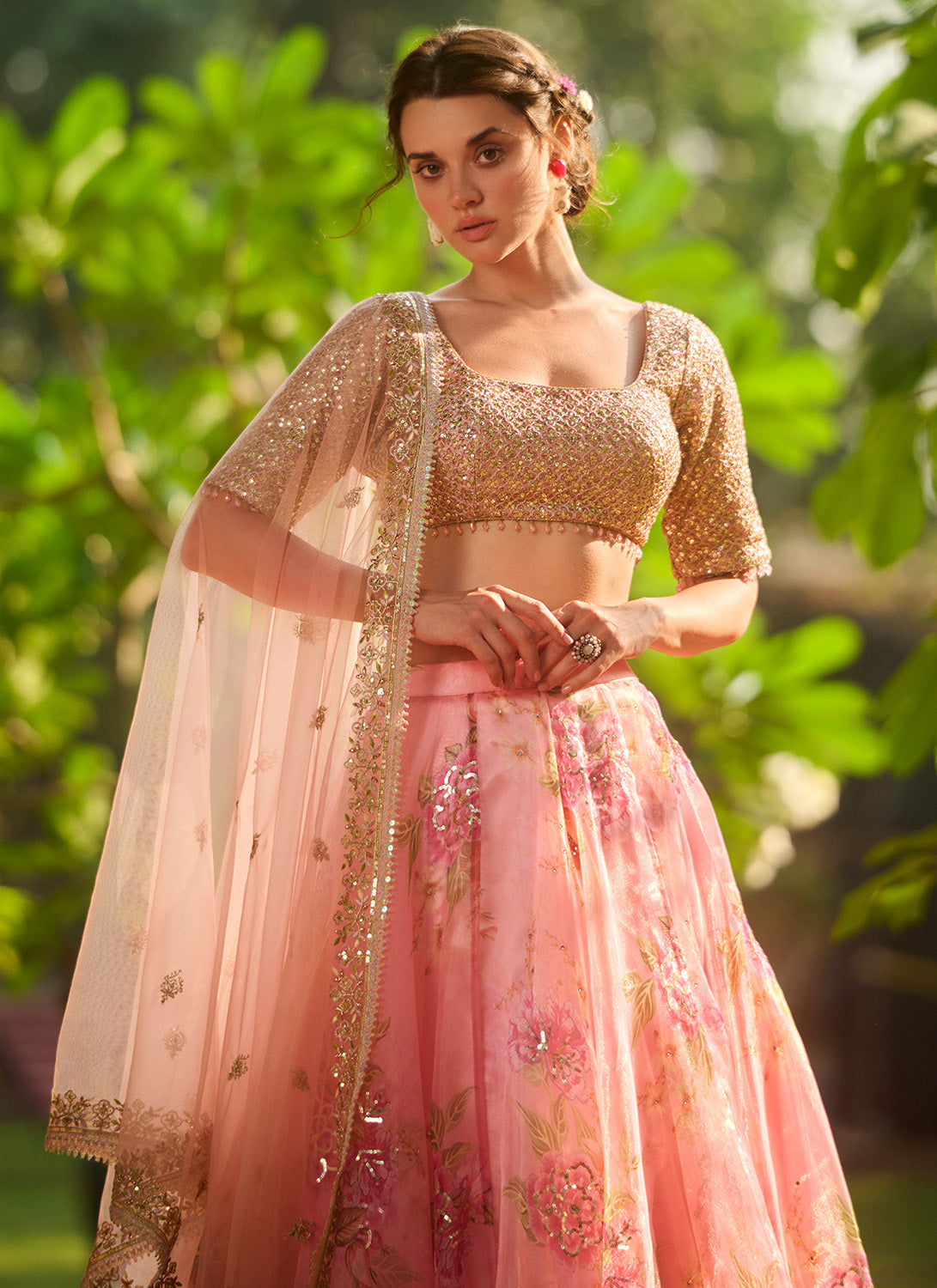 Light Pink Floral Embroidered Lehenga