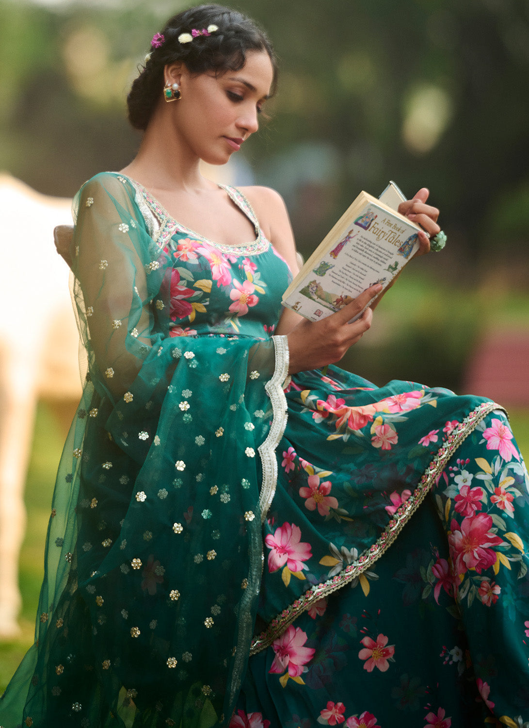 Green Multicolor Floral Printed Sharara Suit