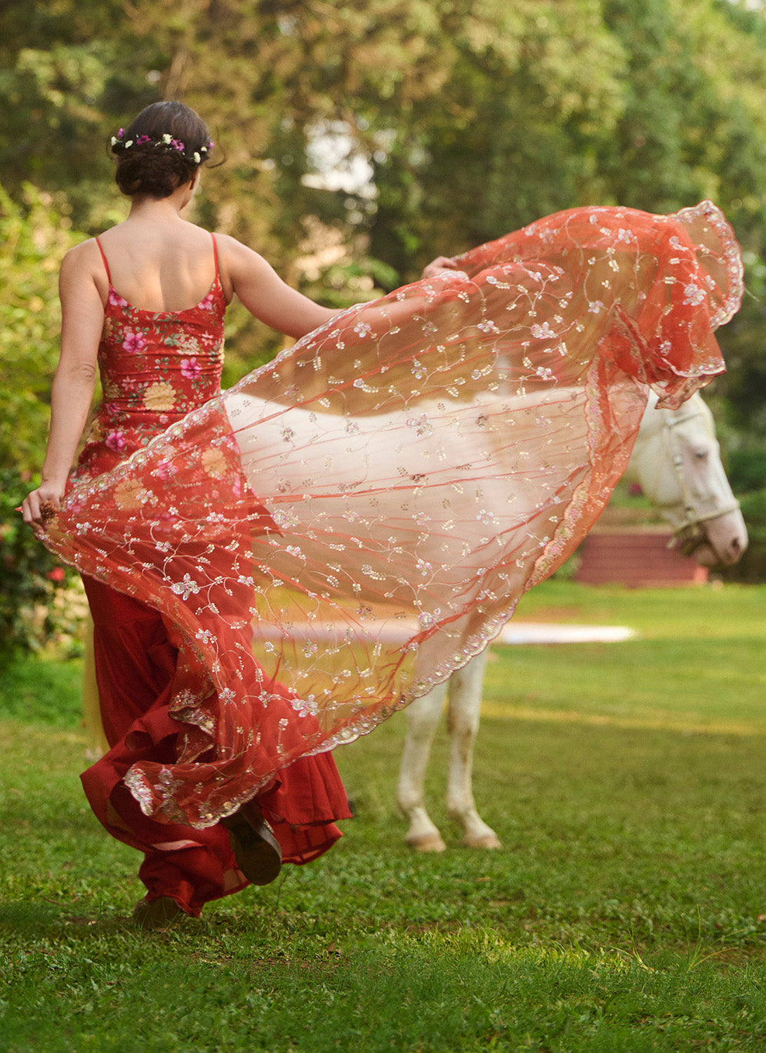 Orange Multicolor Floral Printed Gharara Suit