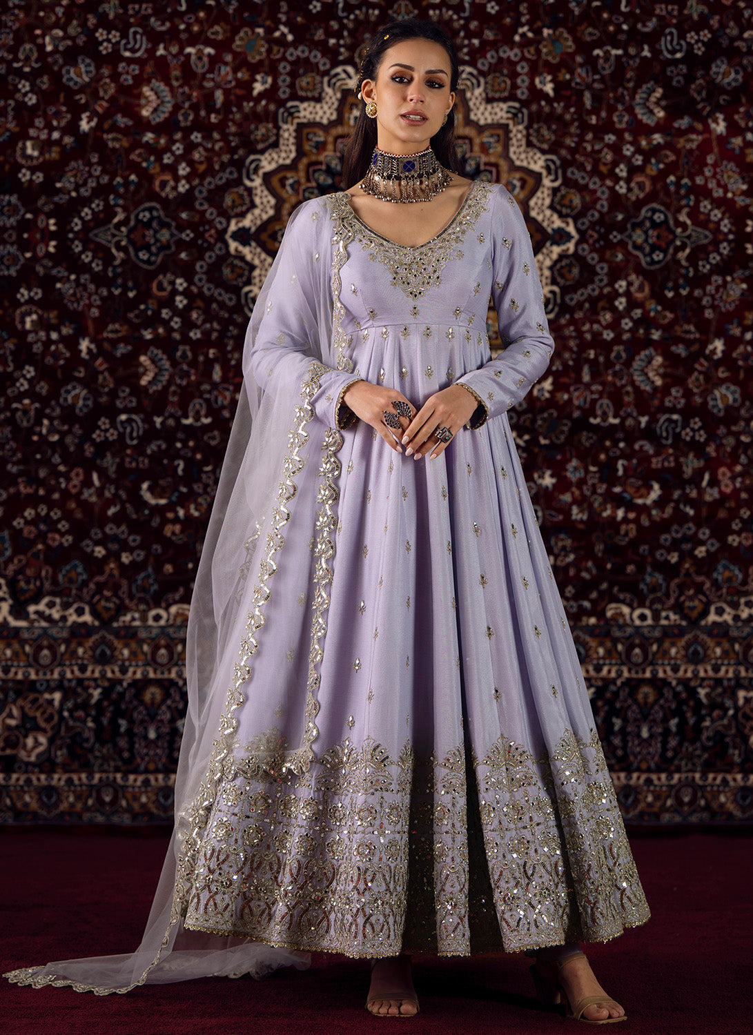 Soft Lavender Embroidered Chiffon Anarkali