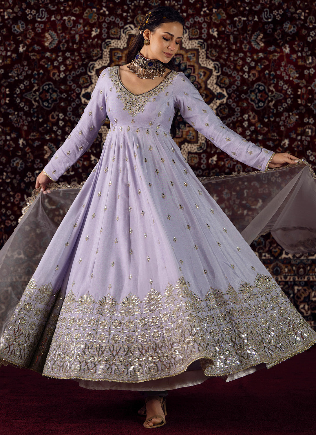 Soft Lavender Embroidered Chiffon Anarkali