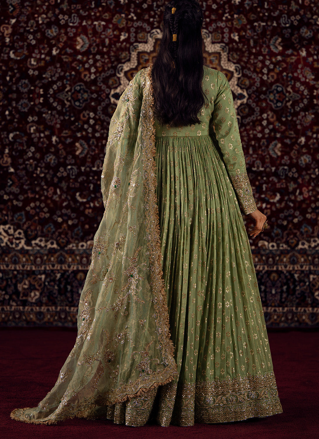 Mint Green Embroidered Viscose Brocade Anarkali