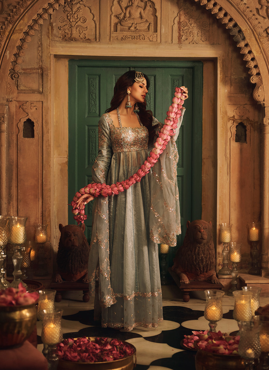 Dusty Blue Embroidered Organza Anarkali