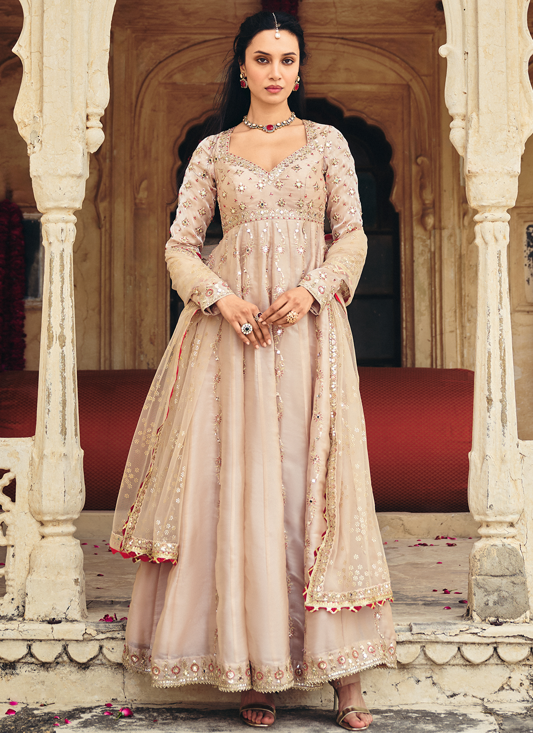 Gold Embroidered Organza Anarkali