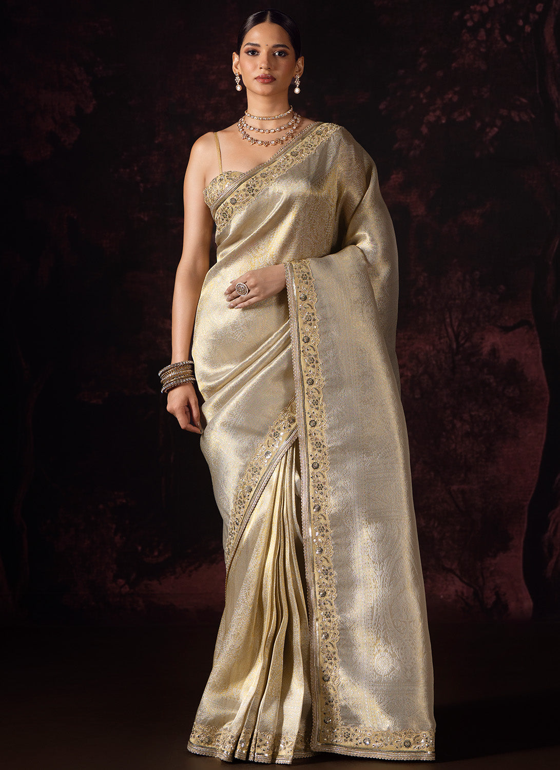 Gold Embroidered Tissue Saree