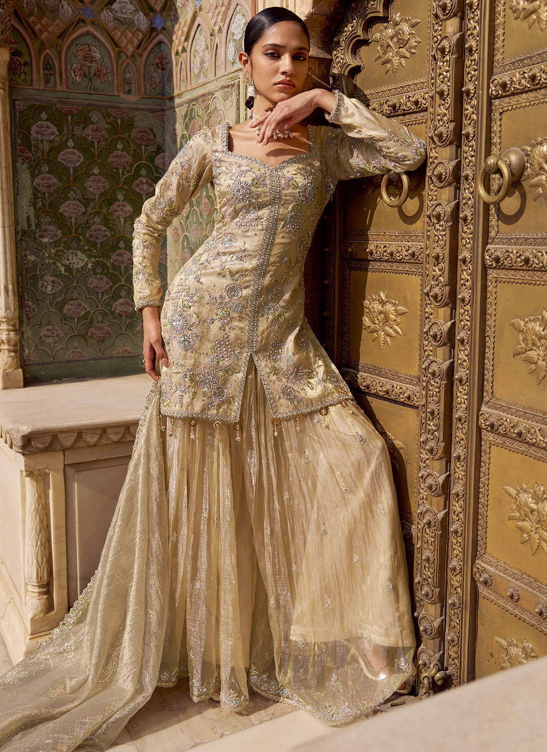 Gold Embroidered Tissue Sharara