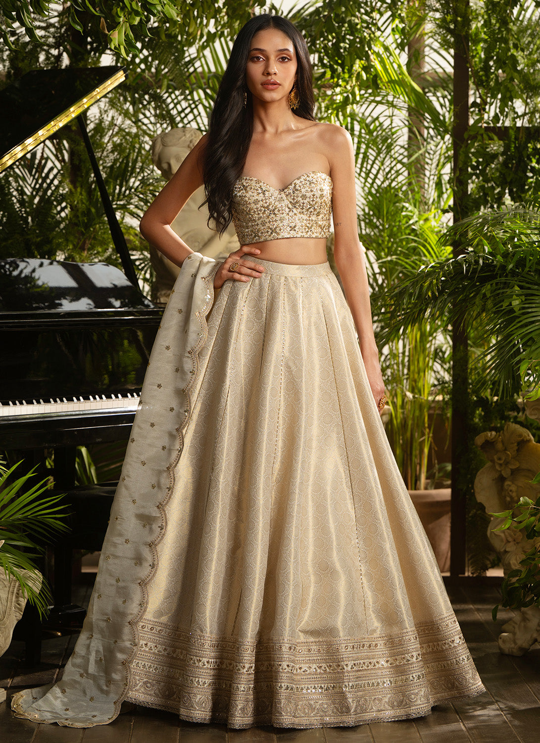 Gold Embroidered Viscose Brocade Lehenga