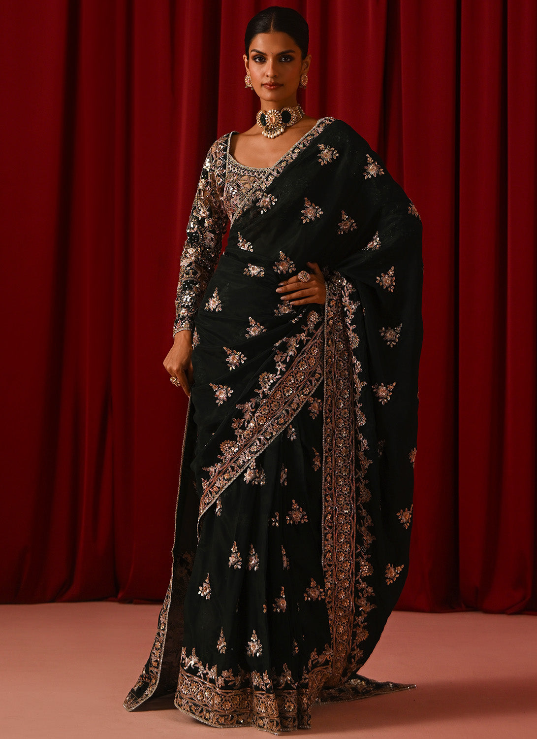 Green Embroidered Silk Saree