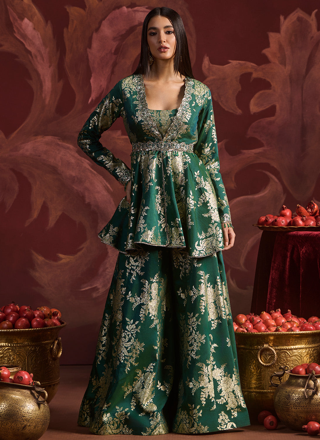 Green Peplum Style Sharara Set