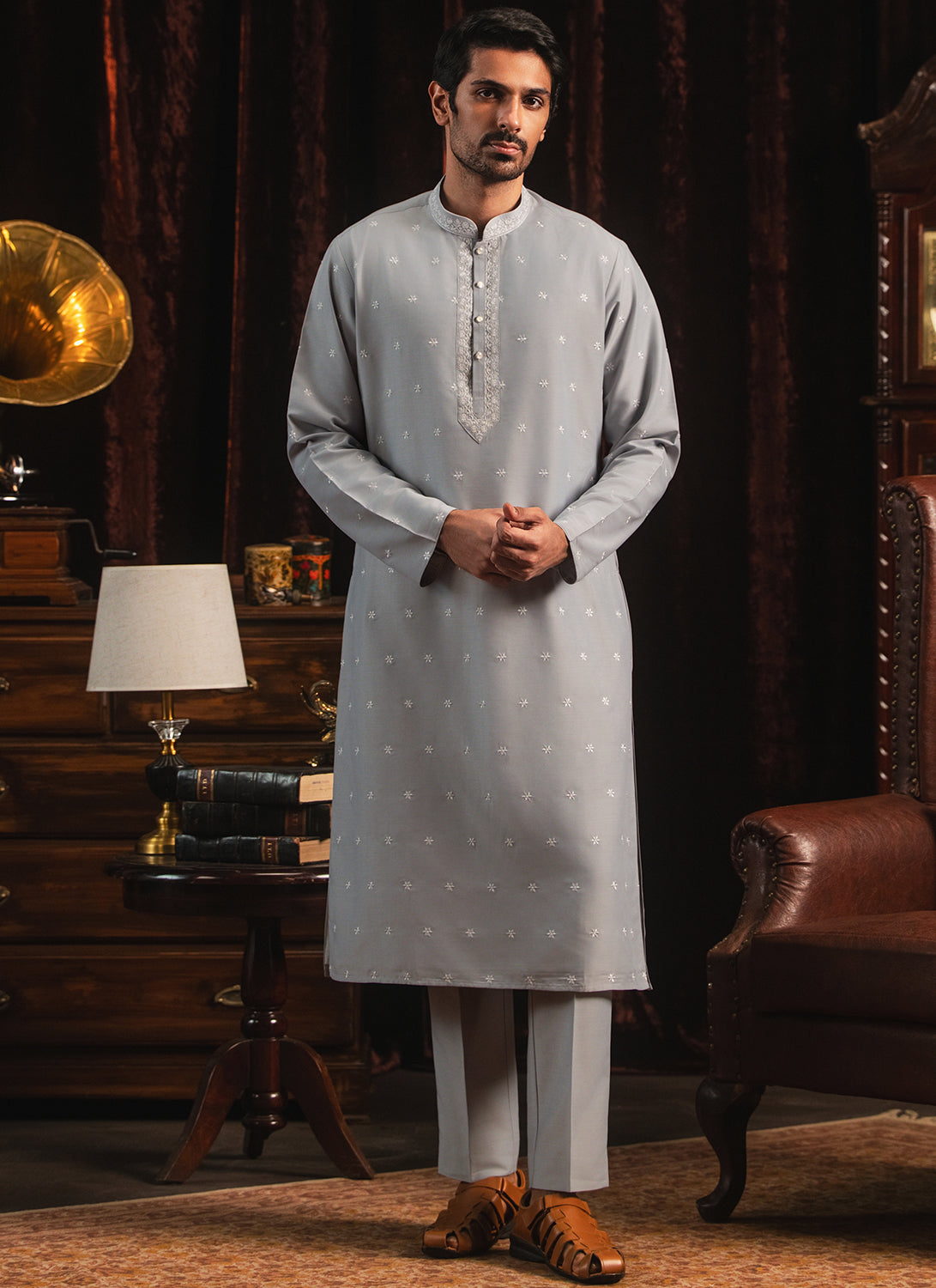 Grey Embroidered Kurta Set