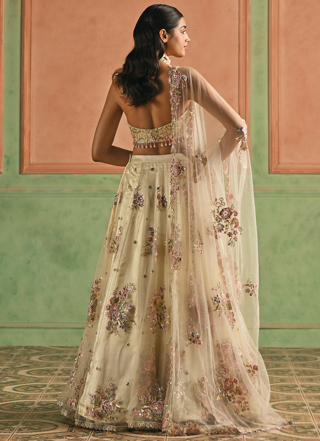 Soft Yellow Embroidered Net Lehenga