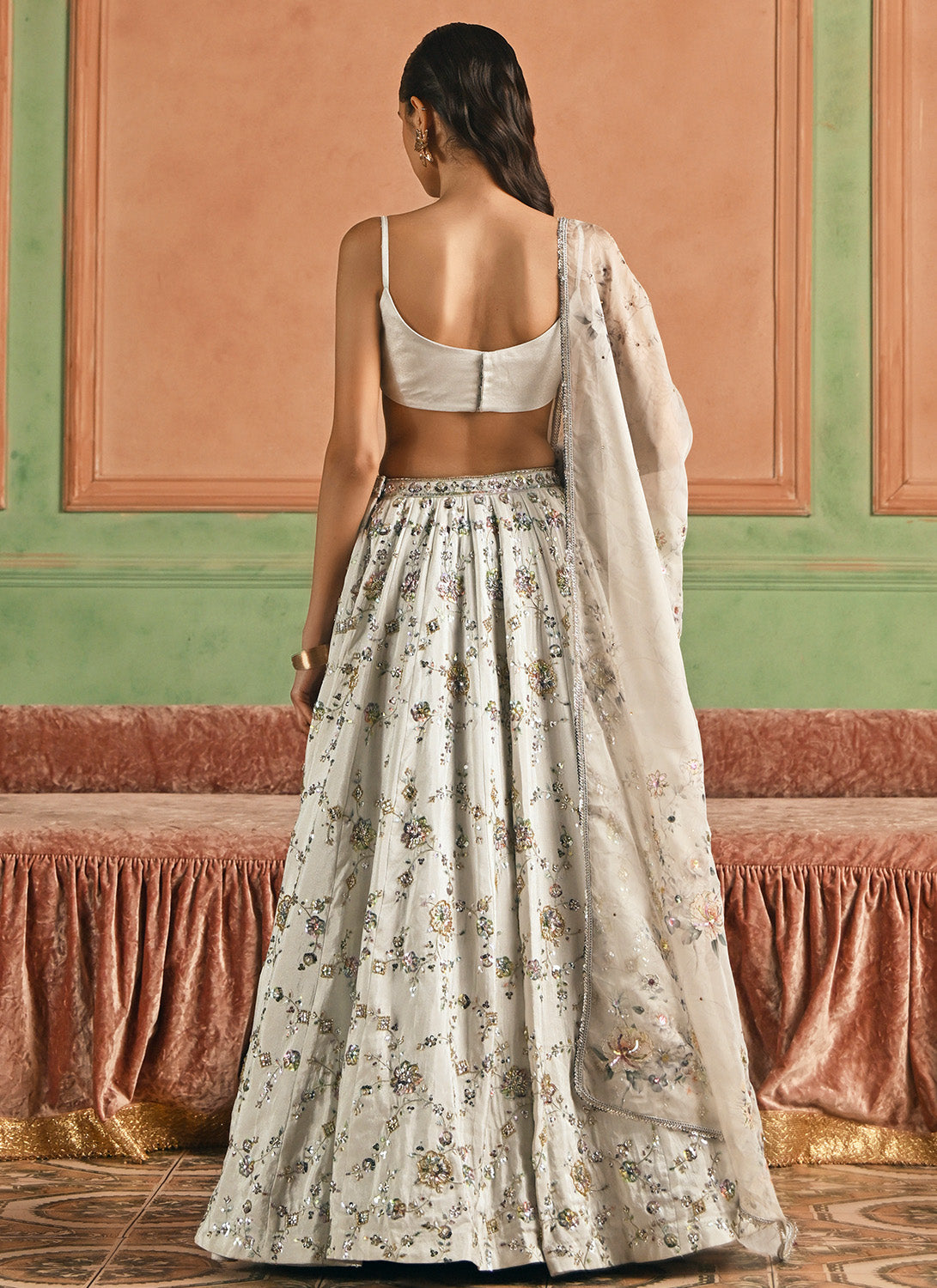Grey Embroidered Beaded Lehenga