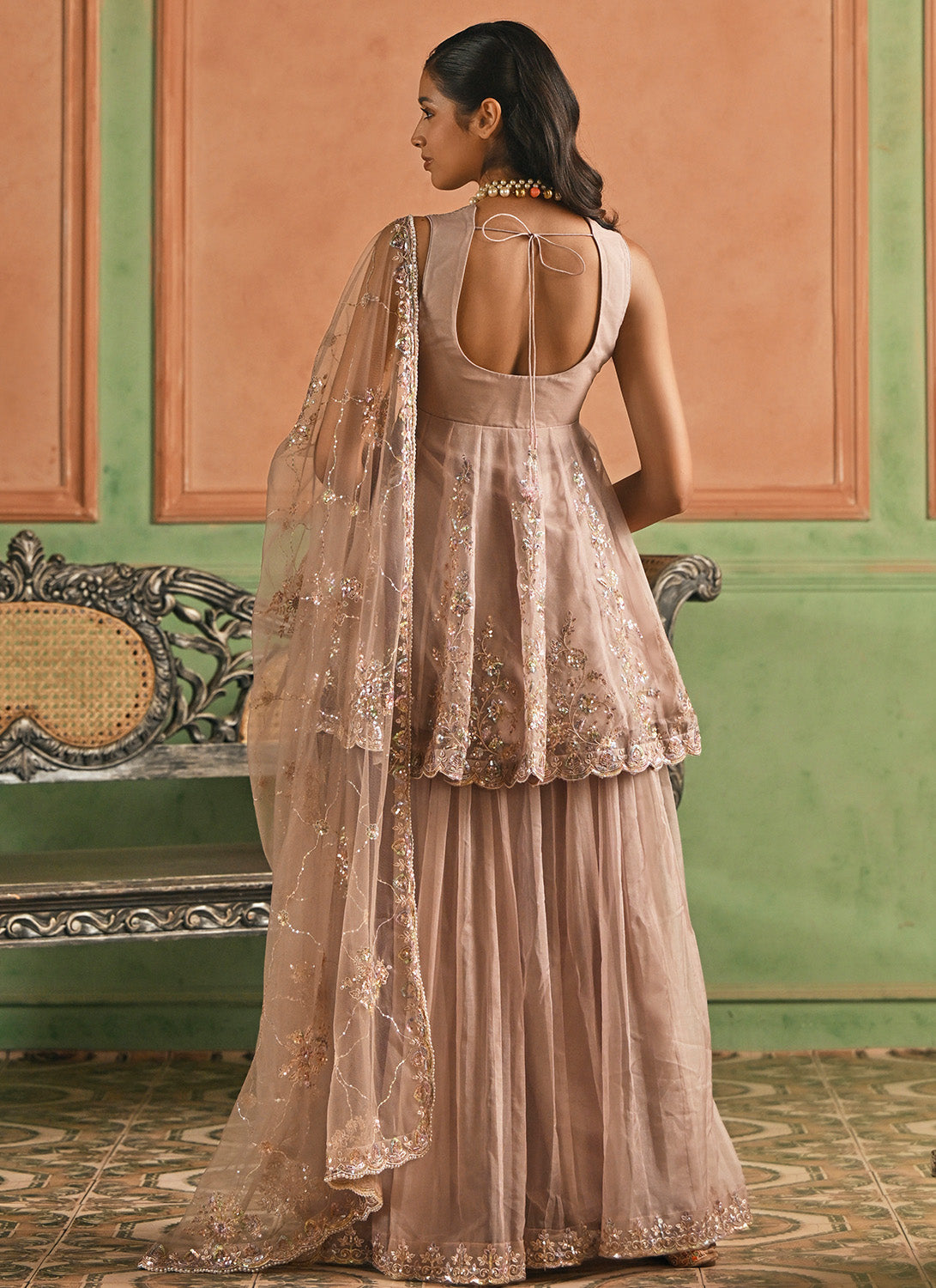 Dusty Rose Pink Embroidered Sharara