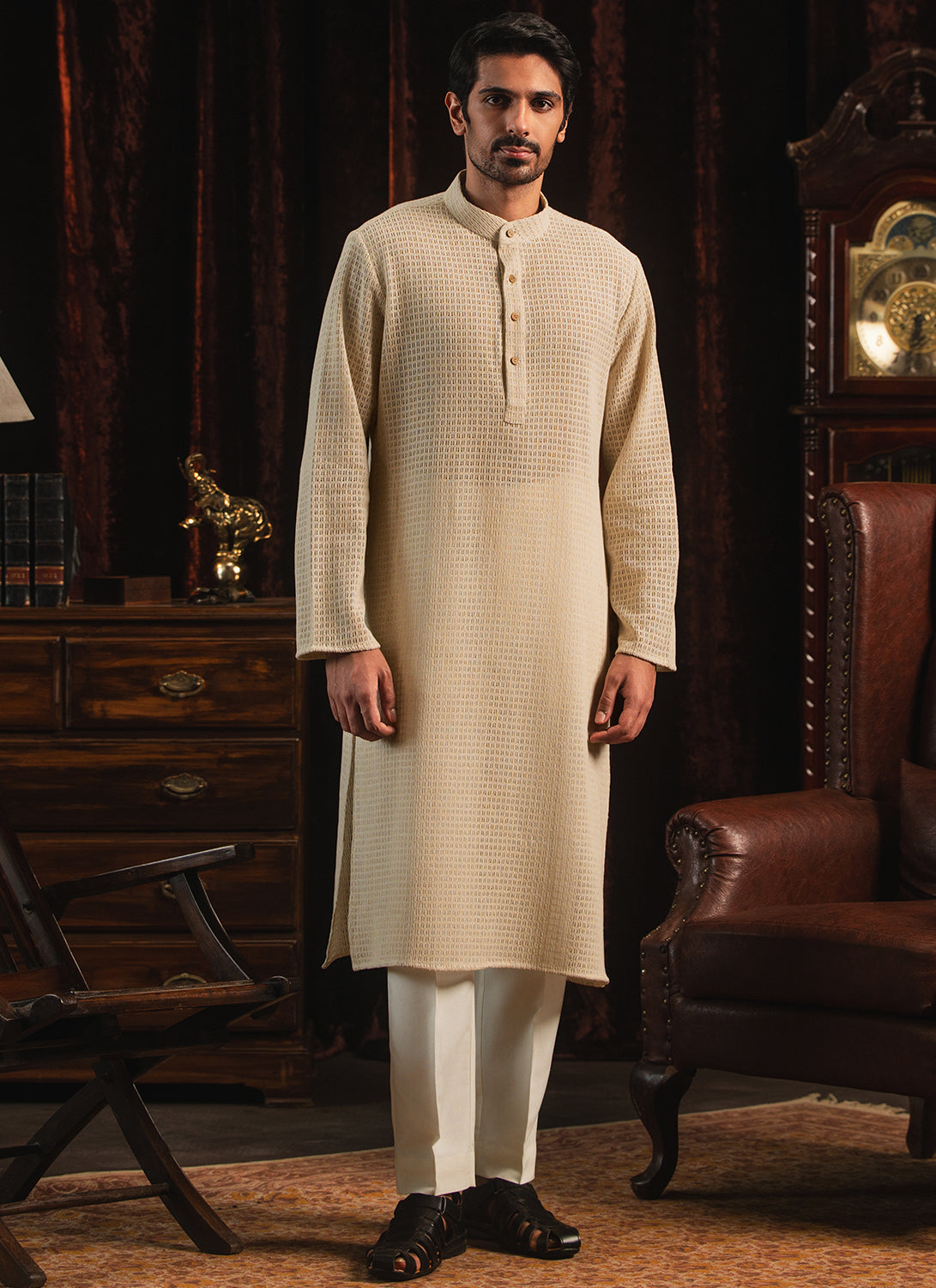 Ivory Knitted Cotton Kurta Set