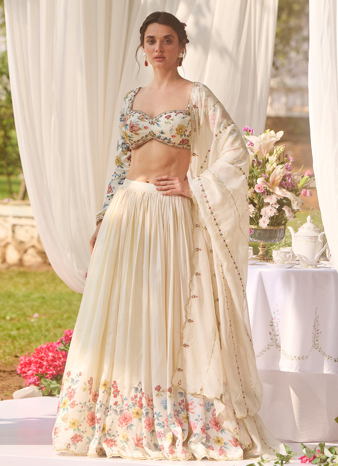 Ivory Multicolor Floral Embroidered Lehenga