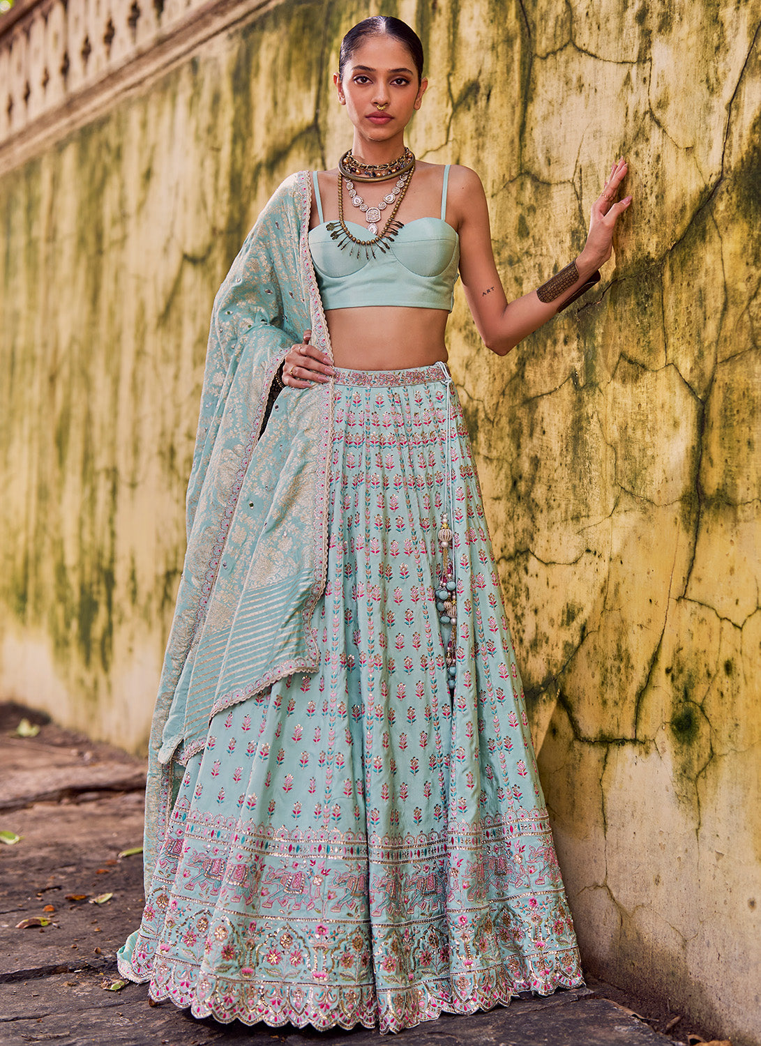 Mint Green Embroidered Lehenga