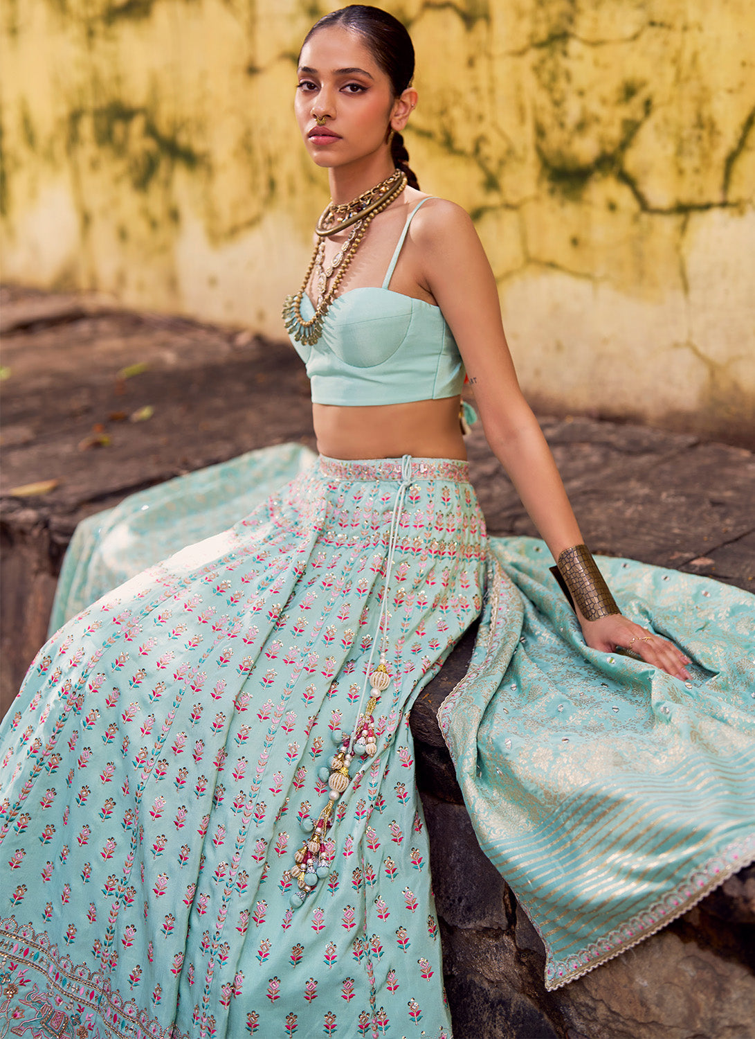 Mint Green Embroidered Lehenga