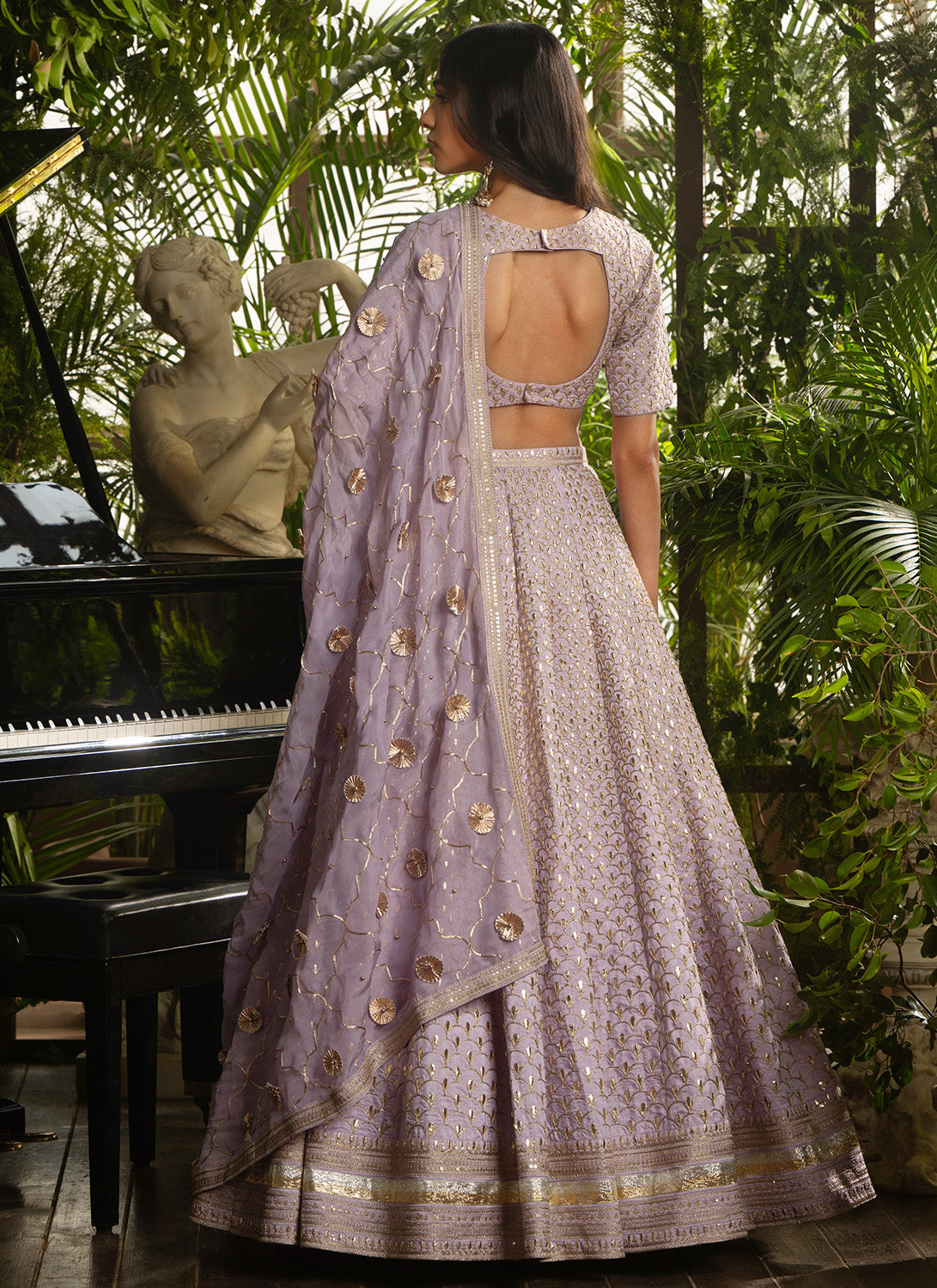 Lilac Embroidered Silk Lehenga