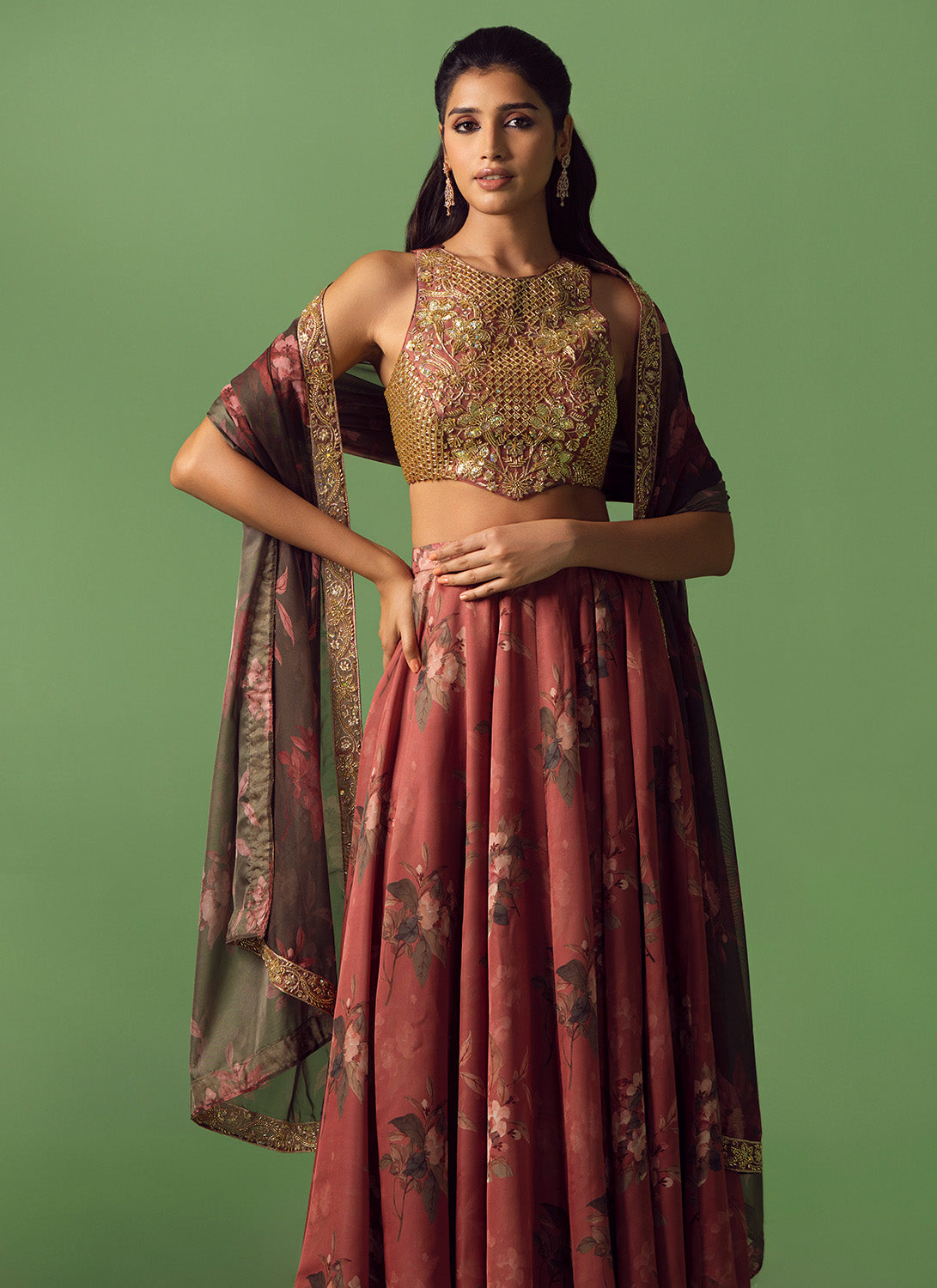 Rust Multicolor Floral Printed Sharara