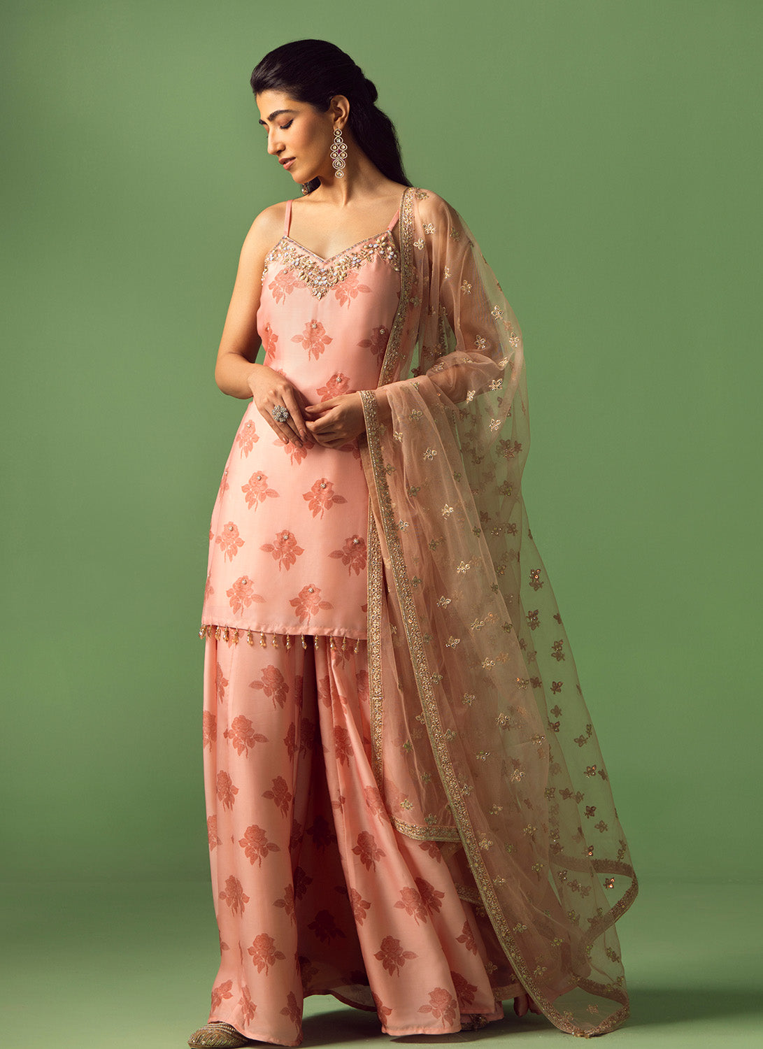 Light Pink Printed Satin Georgette Sharara