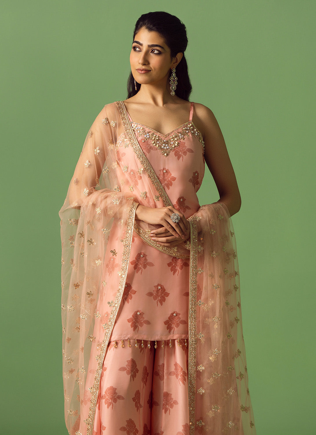 Light Pink Printed Satin Georgette Sharara