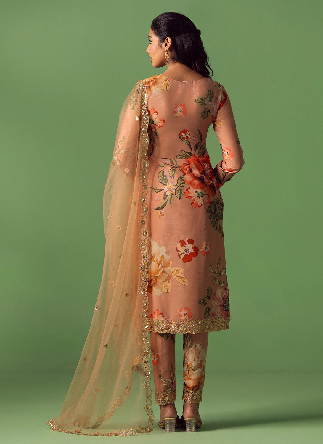 Dusty Salmon Floral Printed Pant Suit