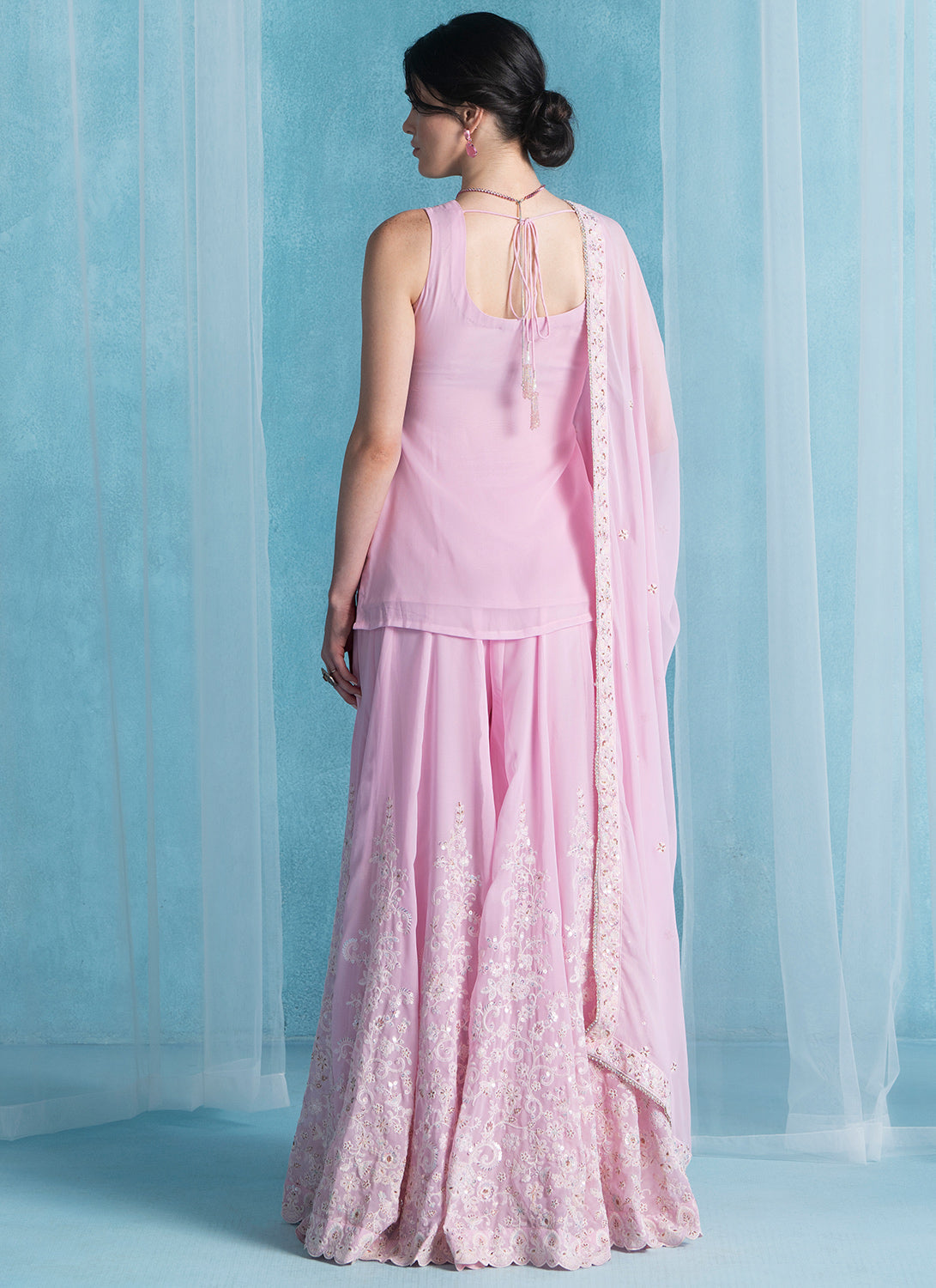 Pink Embroidered Lucknowi Sharara Suit
