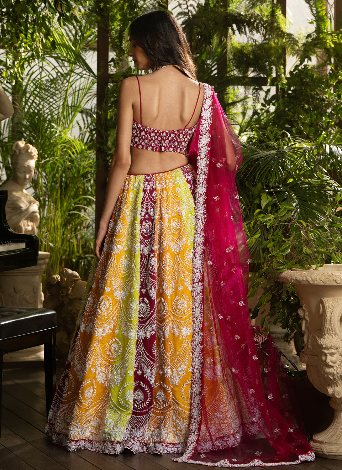 Magenta Multicolor Embroidered Pure Silk Lehenga